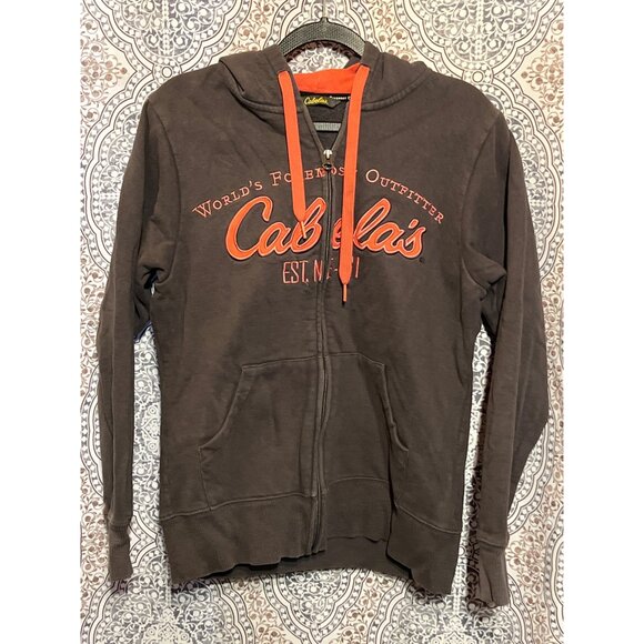 Cabelas Brown & Orange Hooded Sweatshirt Size S - Picture 2 of 10